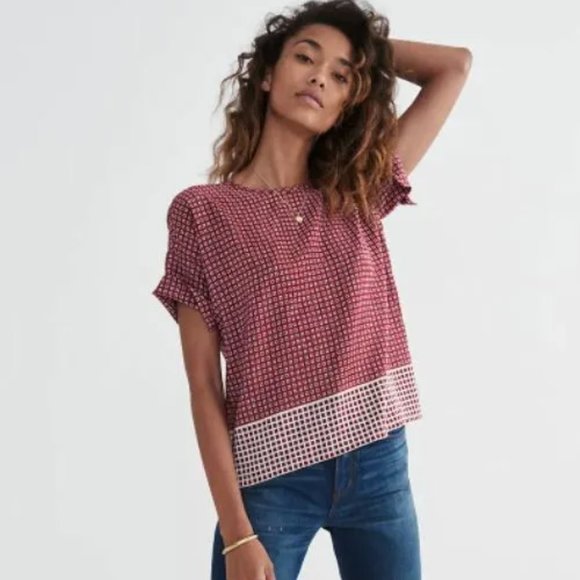 Madewell Tops - Like New Madewell Silk Premiere Bow Back Tee in Ascot Tile, Size Small